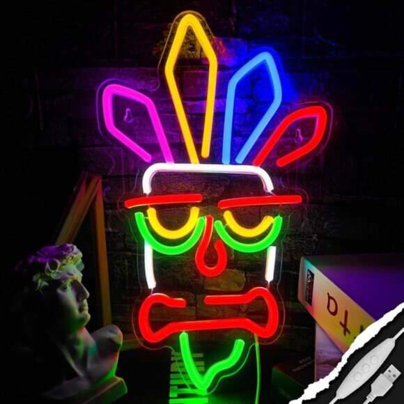 New Tiki Bar Neon Sign – Dimmable LED Wall Light for Tiki Bar Decor USB Powered